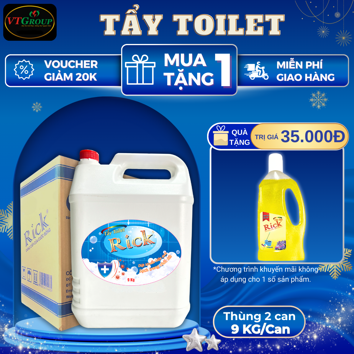 Nước Tẩy Toilet Rick Can 9Kg - 2 Can / Thùng