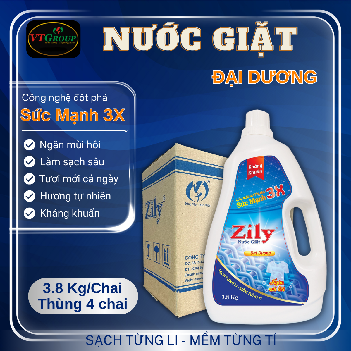 Nước Giặt Zily 3.8 Kg - 4 Chai/ Thùng