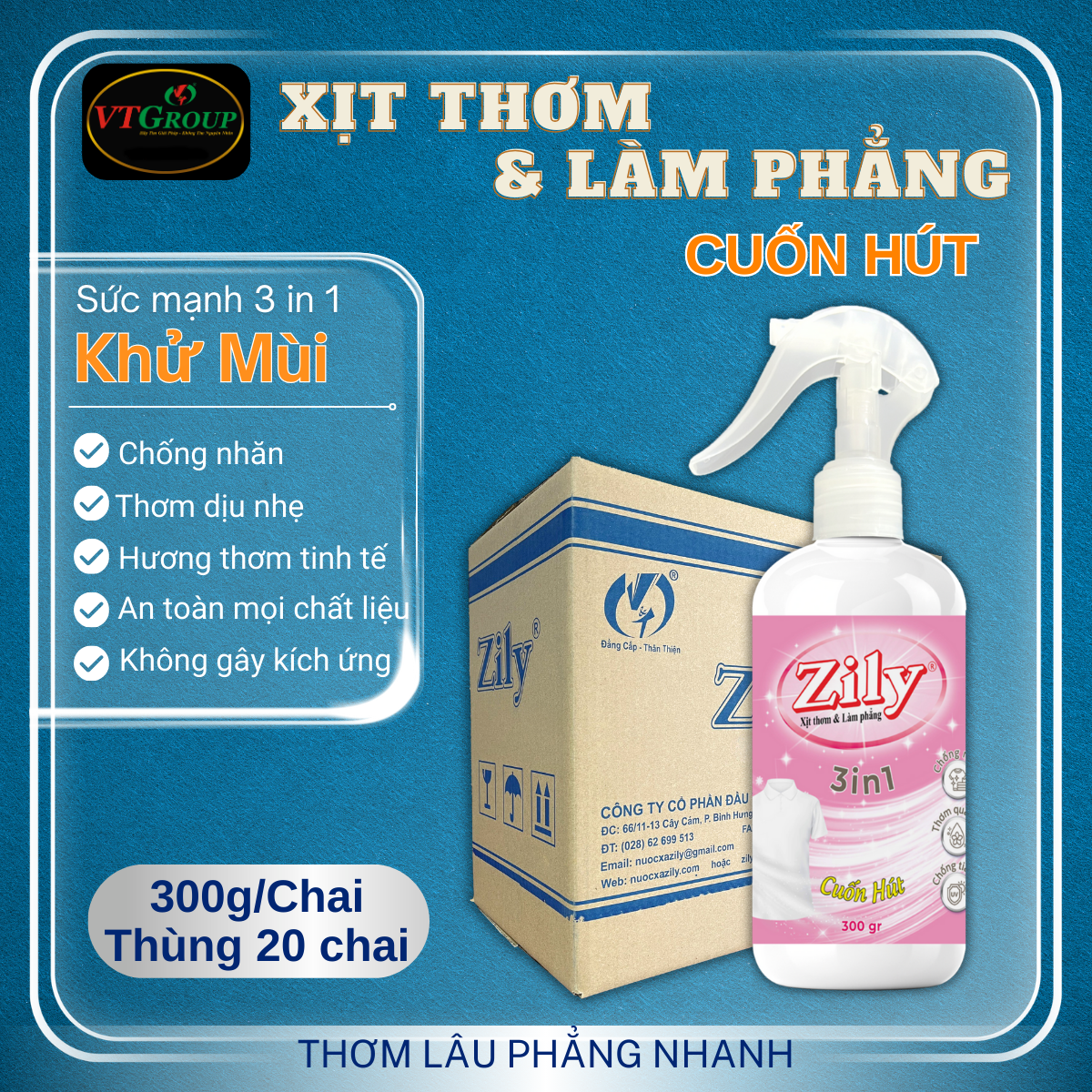 Xịt Thơm & Làm Phẳng Quần Áo Zily 300 g - 20 Chai/Thùng