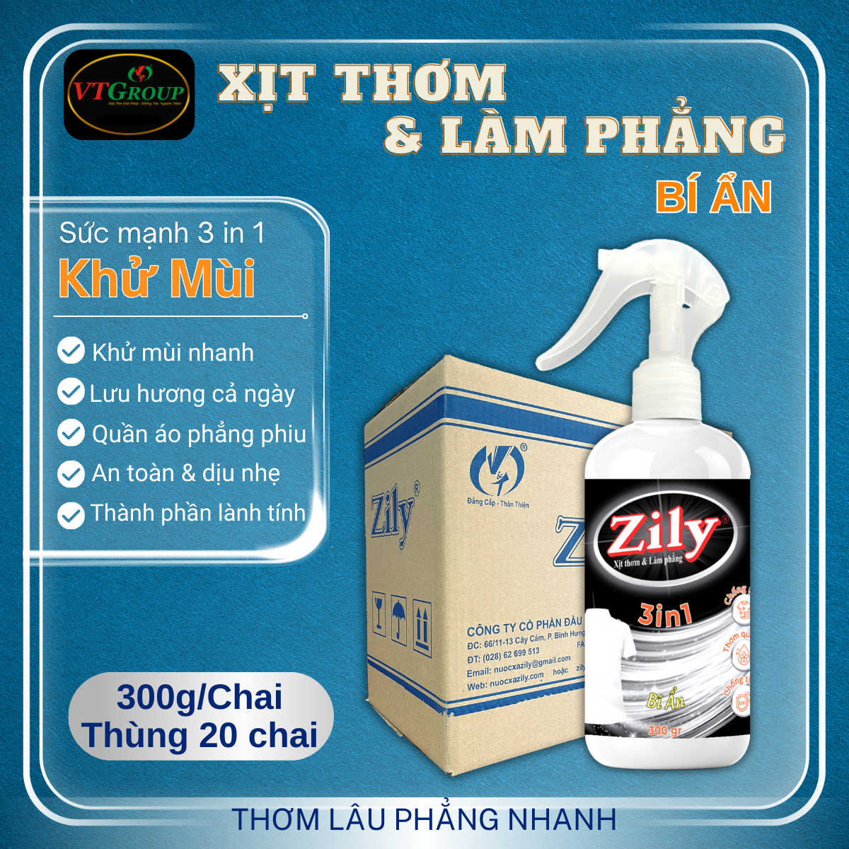 Xịt Thơm & Làm Phẳng Quần Áo Zily 300 g - 20 Chai/Thùng