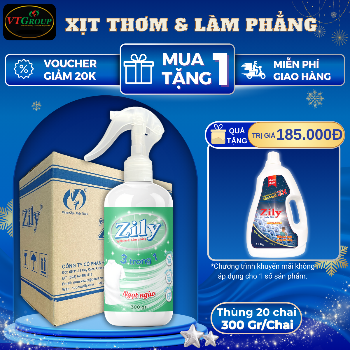 Xịt Thơm & Làm Phẳng Quần Áo Zily 300 g - 20 Chai/Thùng
