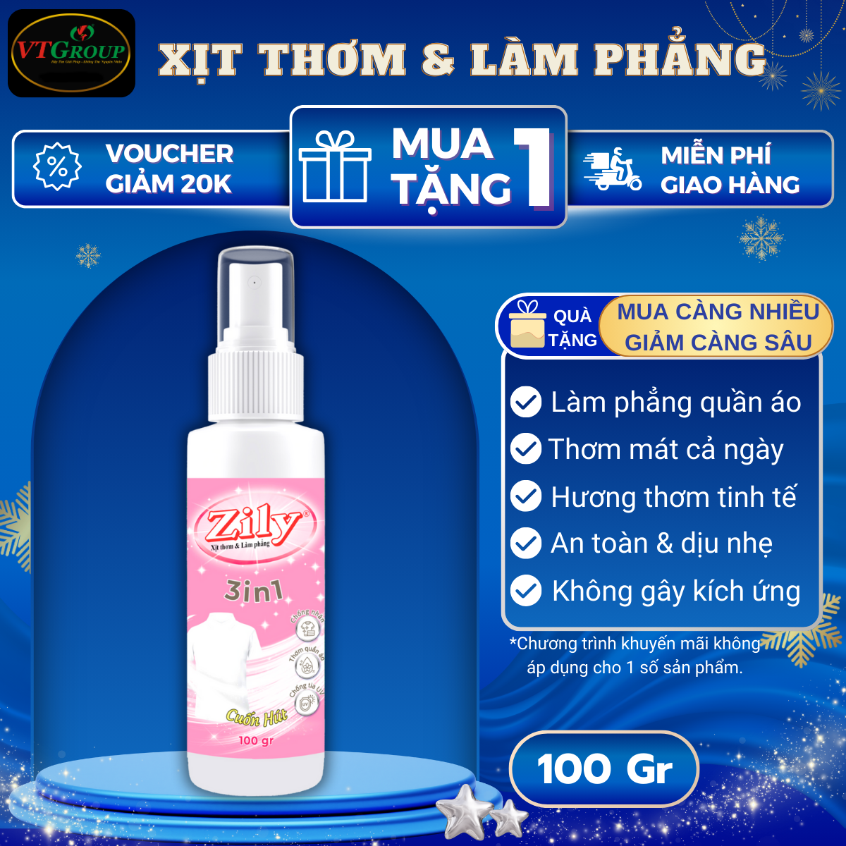 Xịt Thơm & Làm Phẳng Quần Áo Zily 100 g