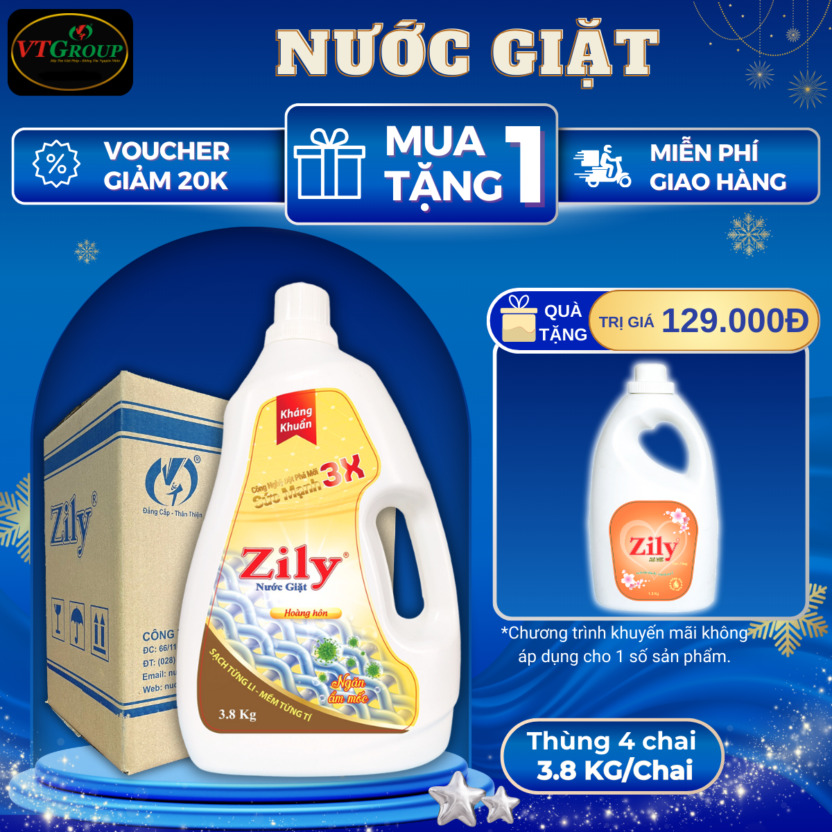 Nước Giặt Zily 3.8 Kg - 4 Chai/ Thùng
