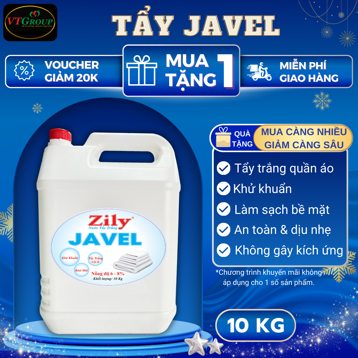 Nước Tẩy Trắng Javel Zily 10 Kg