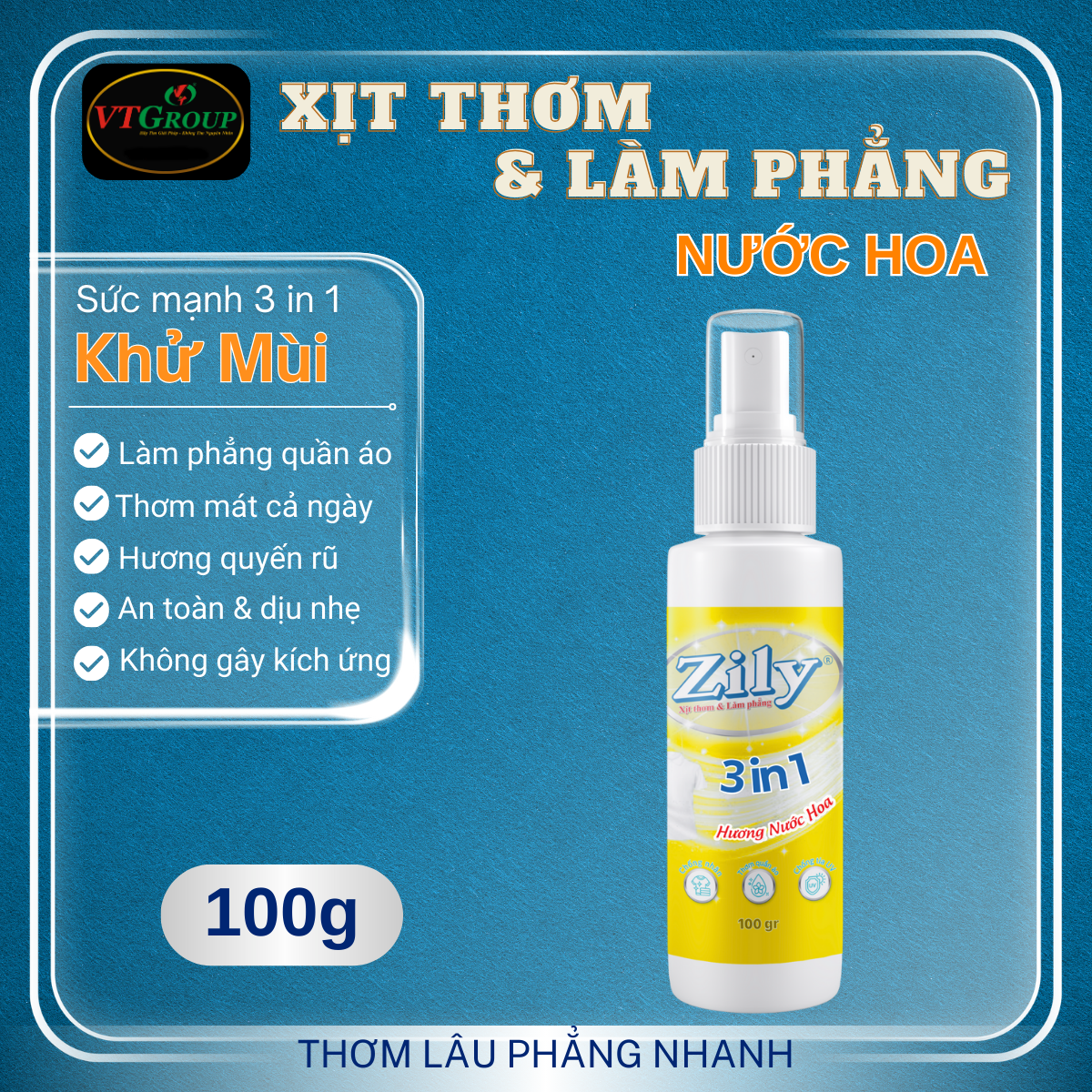 Xịt Thơm & Làm Phẳng Quần Áo Zily 100 g