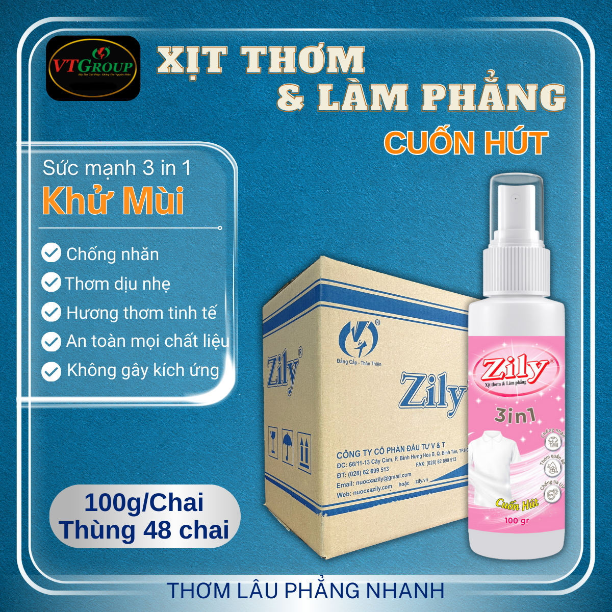 Xịt Thơm & Làm Phẳng Quần Áo Zily 100g - 48 Chai/Thùng