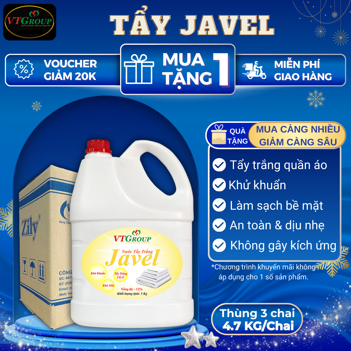 Tẩy Javel Zily 4.7kg - Loại Thường / Đậm Đặc