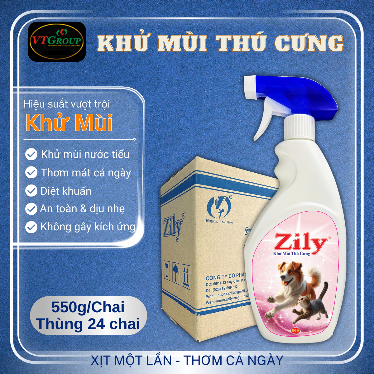 Xịt Khử Mùi Thú Cưng Zily 550g - 24 Chai/Thùng