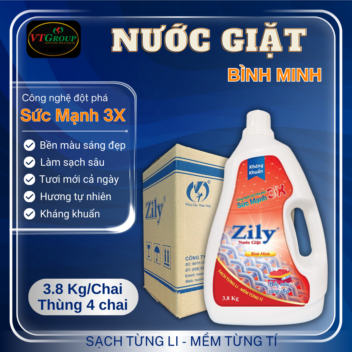 Nước Giặt Zily 3.8 Kg - 4 Chai/ Thùng