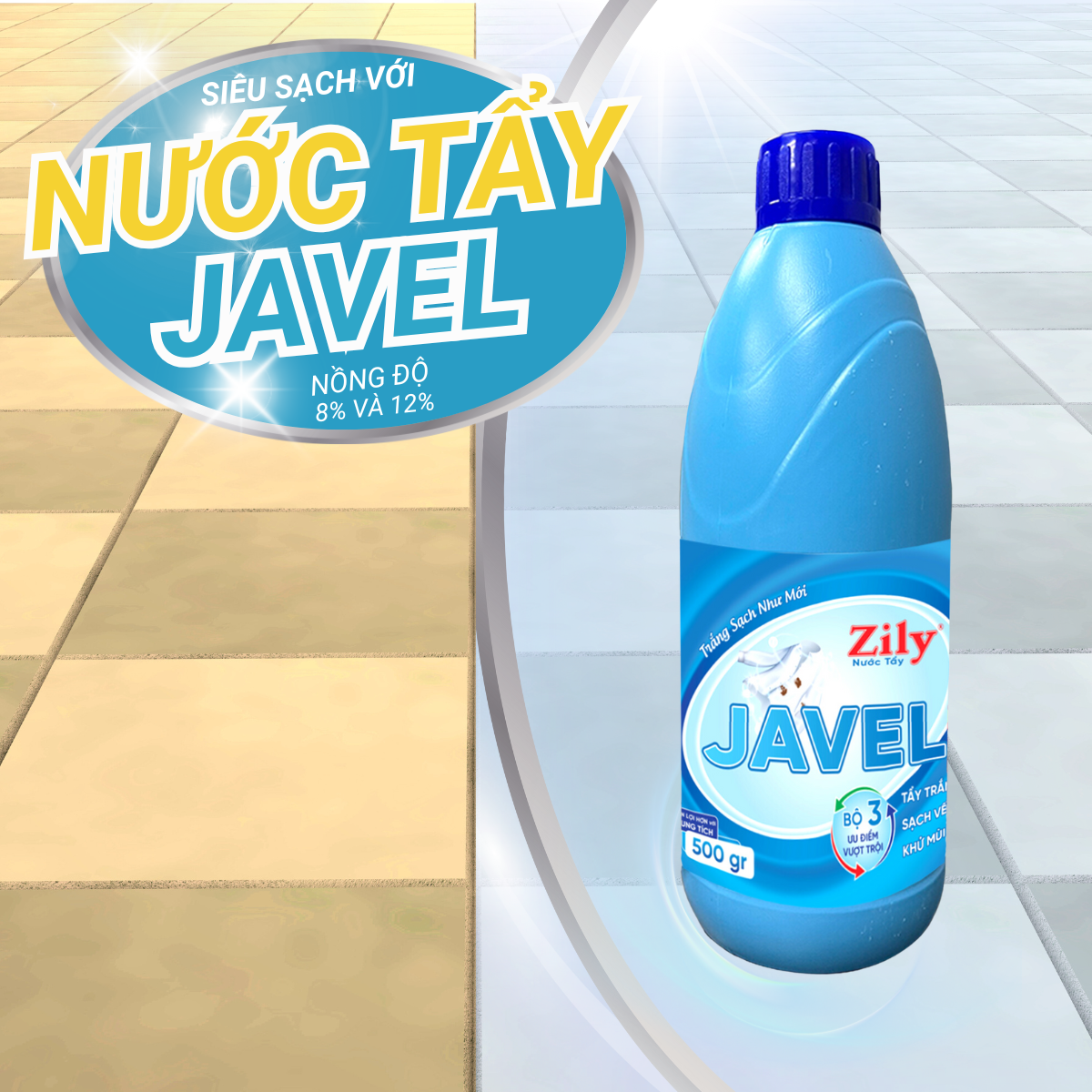 Nước Tẩy Trắng Javel Zily 500g - 24 Chai/Thùng
