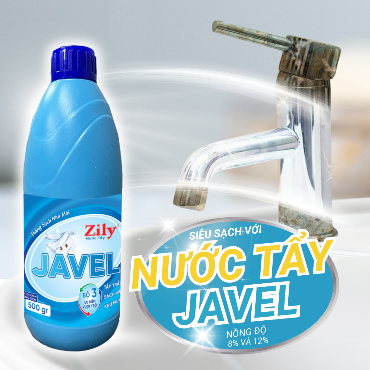 Nước Tẩy Trắng Javel Zily 500g - 24 Chai/Thùng