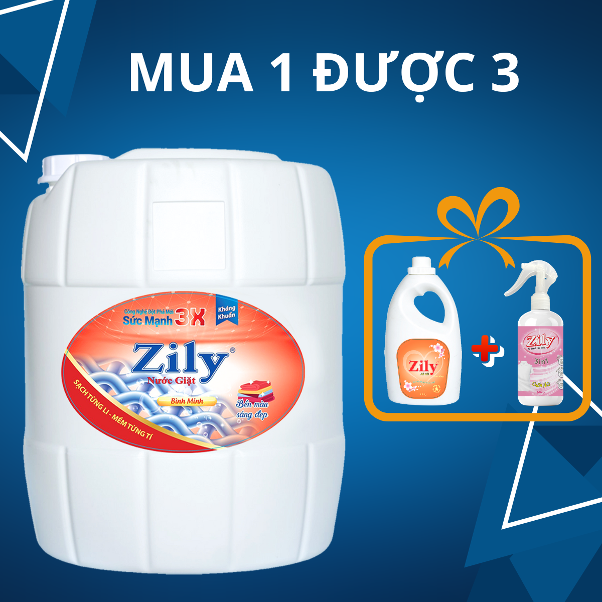 Khuyến Mãi 1 Chai Nước Xả Vải Zily 1.8kg + 1 Chai Xịt Thơm & Làm Phẳng Quần Áo 300gr