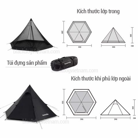 Lều glamping 3-4 người lục giác kim tự tháp BlackDog BD-ZP003