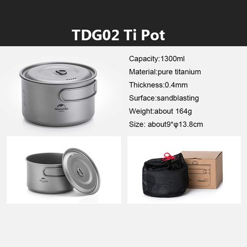 Nồi Titanium dã ngoại TI POT 1300ML TDG02 Naturehike NH18T202-B