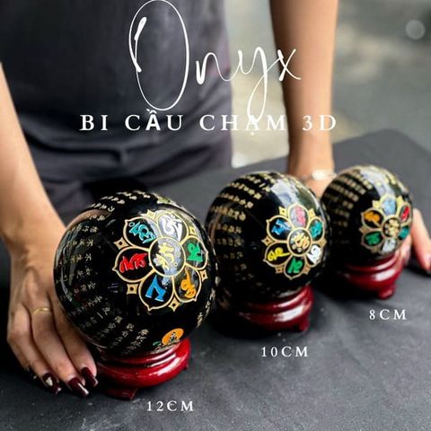 Quả Cầu Onyx Đen Chạm Kinh Phật