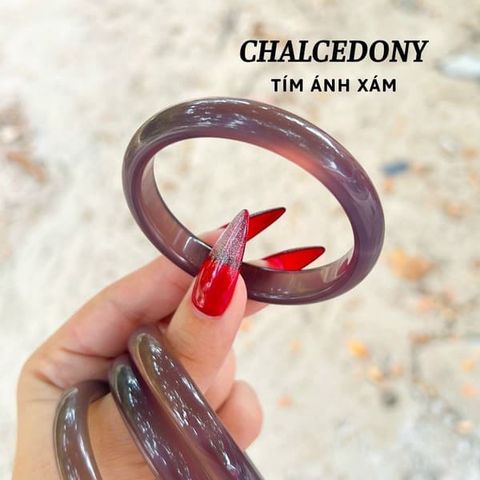 Vòng Tay Chalcedony Tím Ánh Xám Nguyên Khối