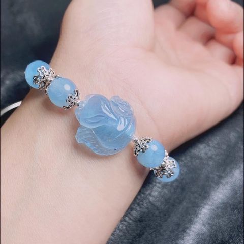 Vòng Tay Hồ ly đá aquamarine tự nhiên mix bạc