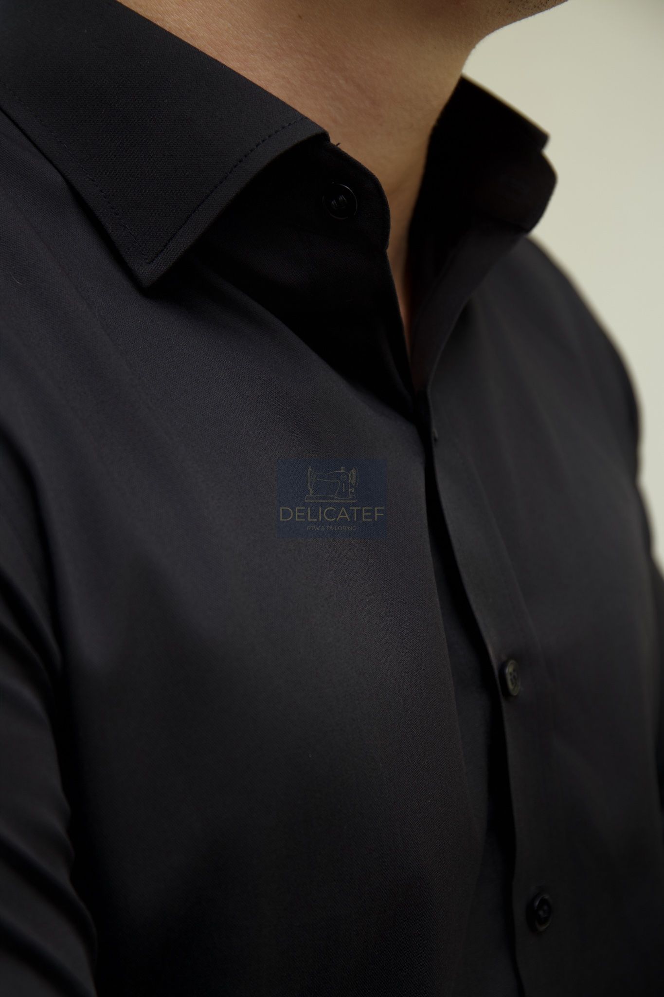 Sơ Mi Đen Cao Cấp-Spread Collar