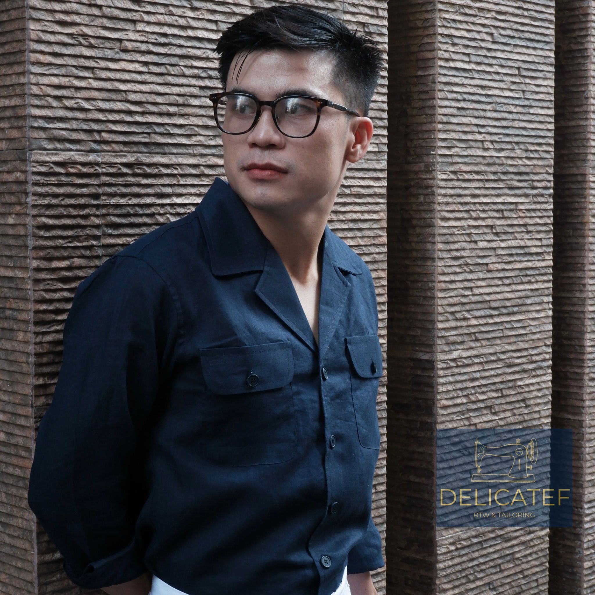 Sơ Mi Linen Xanh Navy - Cổ Cuban