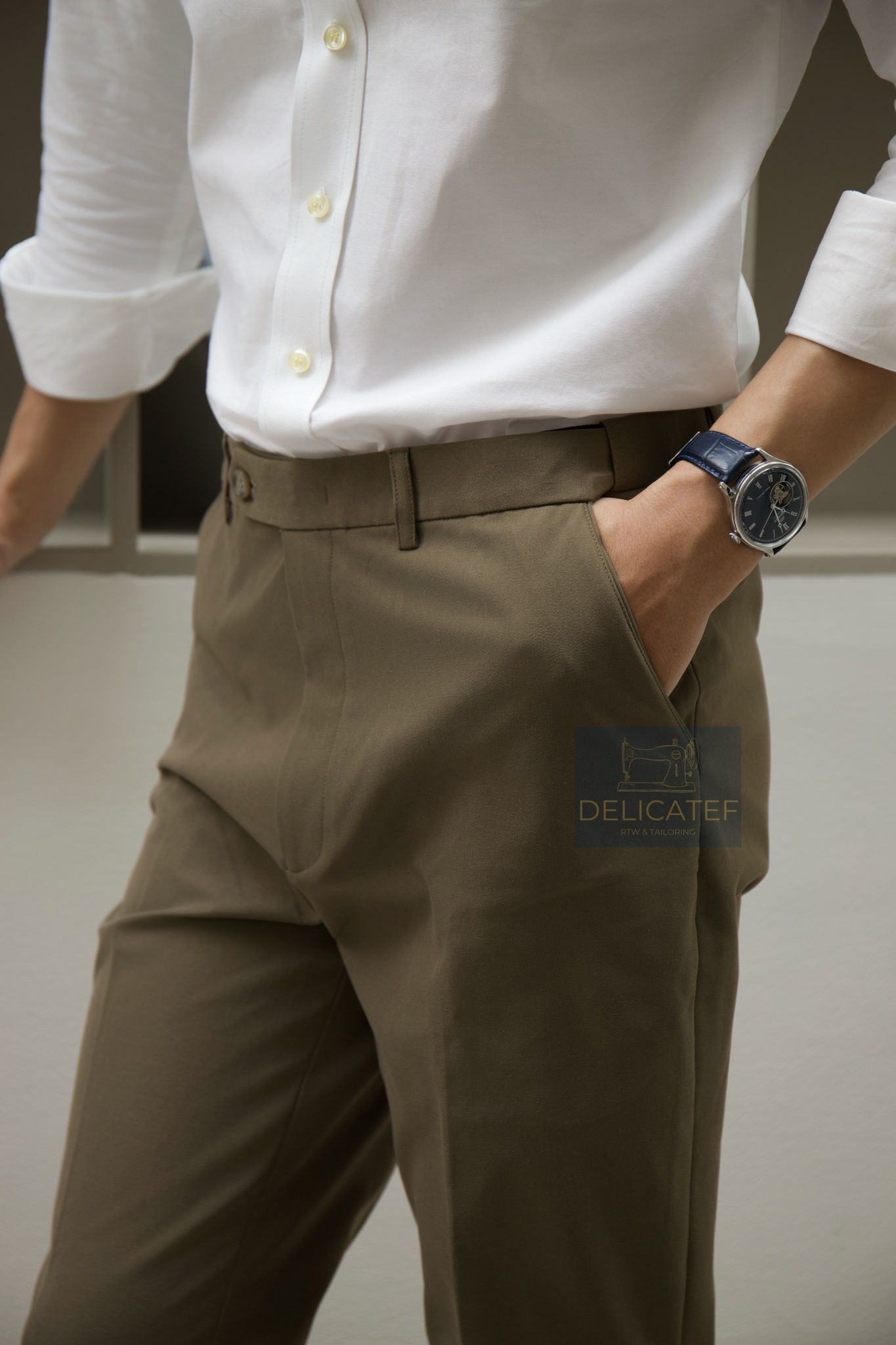 Quần Chinos màu rêu - moss green | Premium modern Chinos Trousers