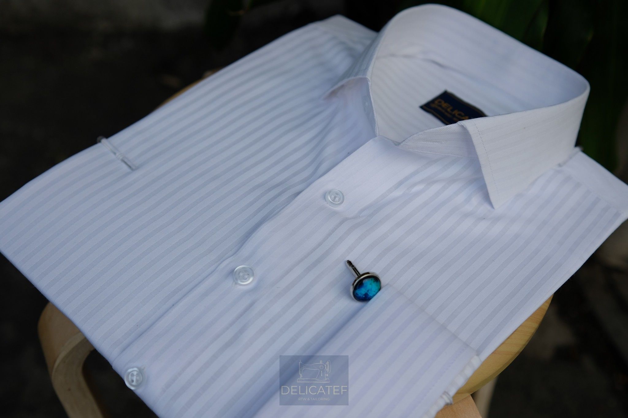 Sơ Mi Trắng Gân Chìm Xương Cá tay Cufflinks