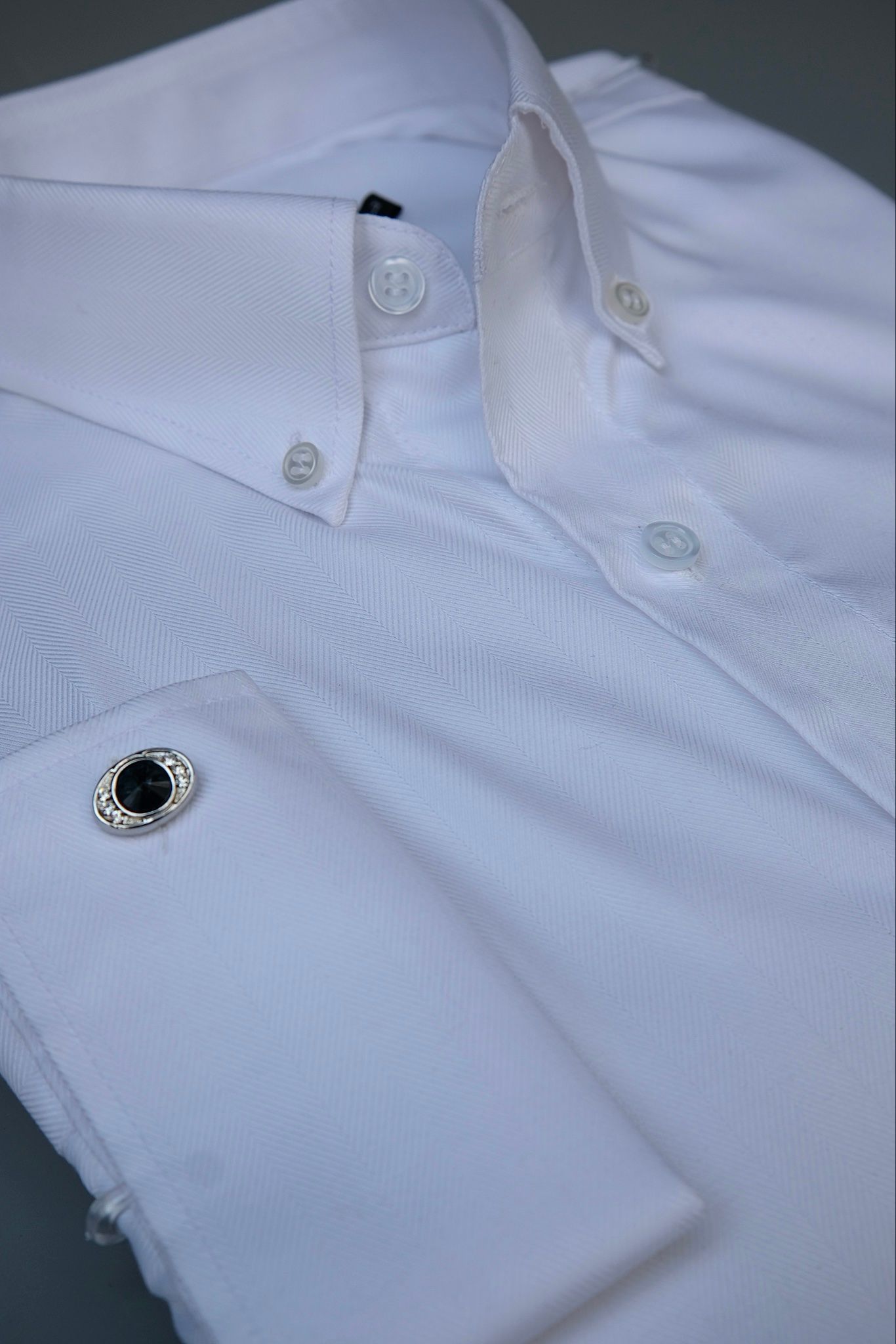 Sơ Mi Trắng xương cá dệt herringbone tay cufflinks