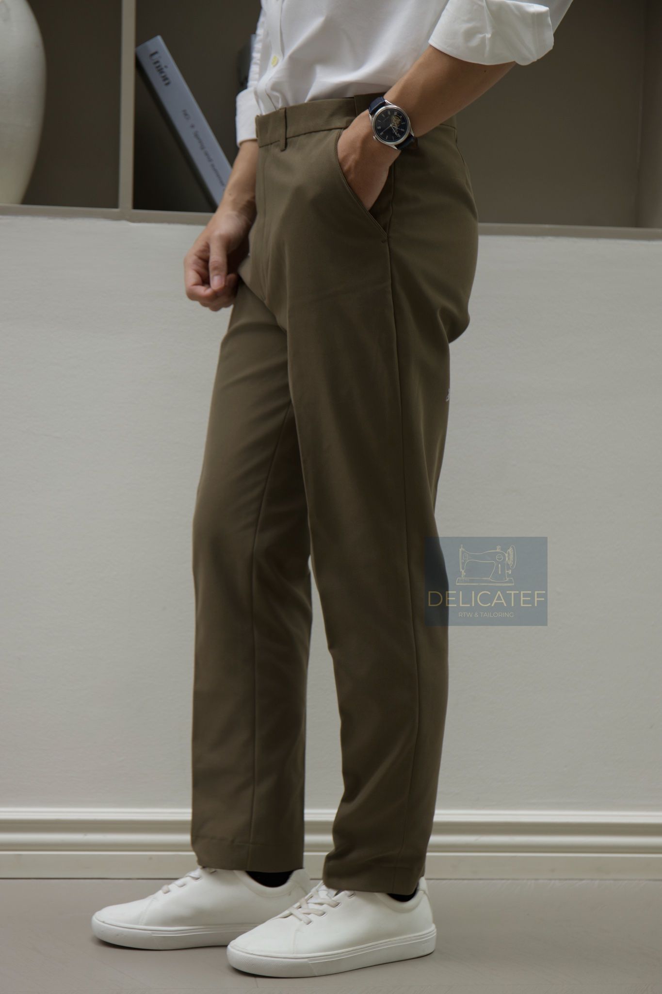 Quần Chinos màu rêu - moss green | Premium modern Chinos Trousers