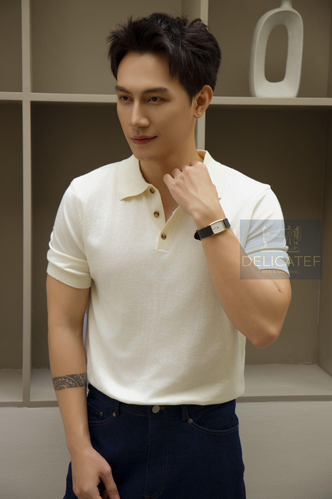Áo Polo Kem-Beige dệt kim cao cấp
