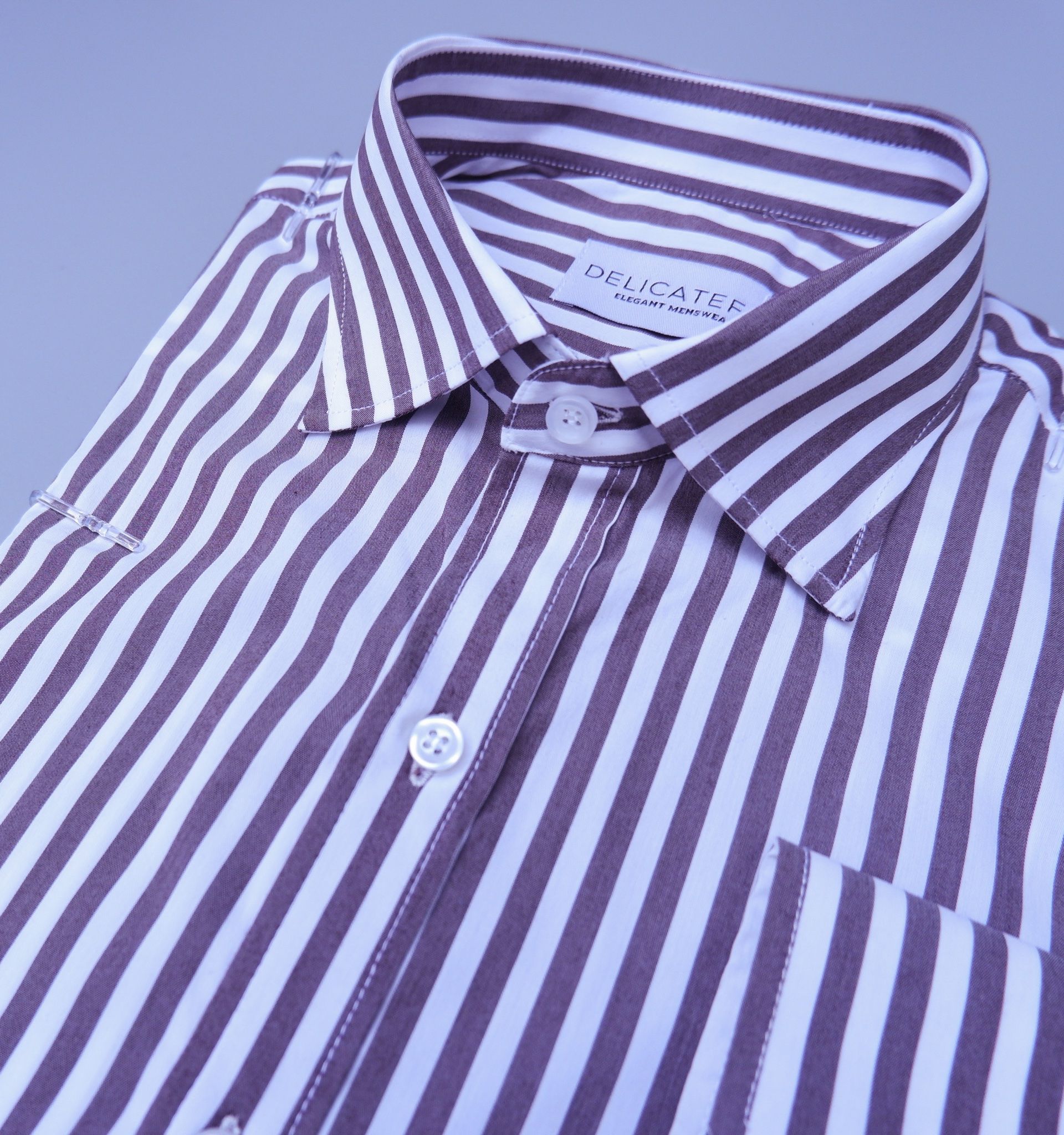 Sơ Mi Trắng Nâu Kẻ Nâu - Spread Collar
