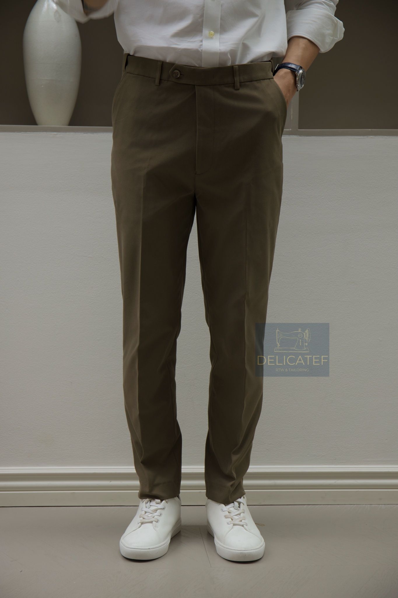 Quần Chinos màu rêu - moss green | Premium modern Chinos Trousers