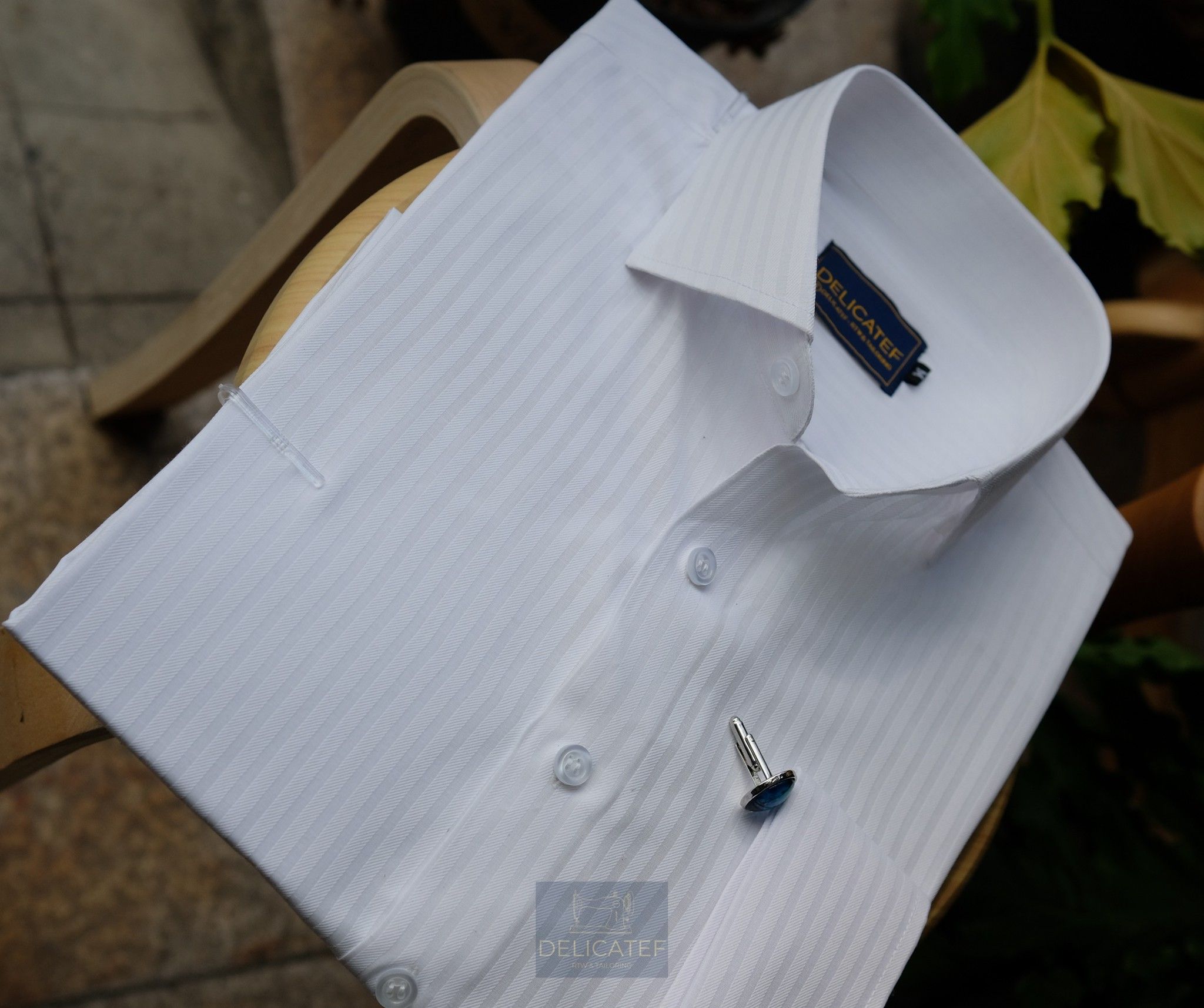 Sơ Mi Trắng Gân Chìm Xương Cá tay Cufflinks