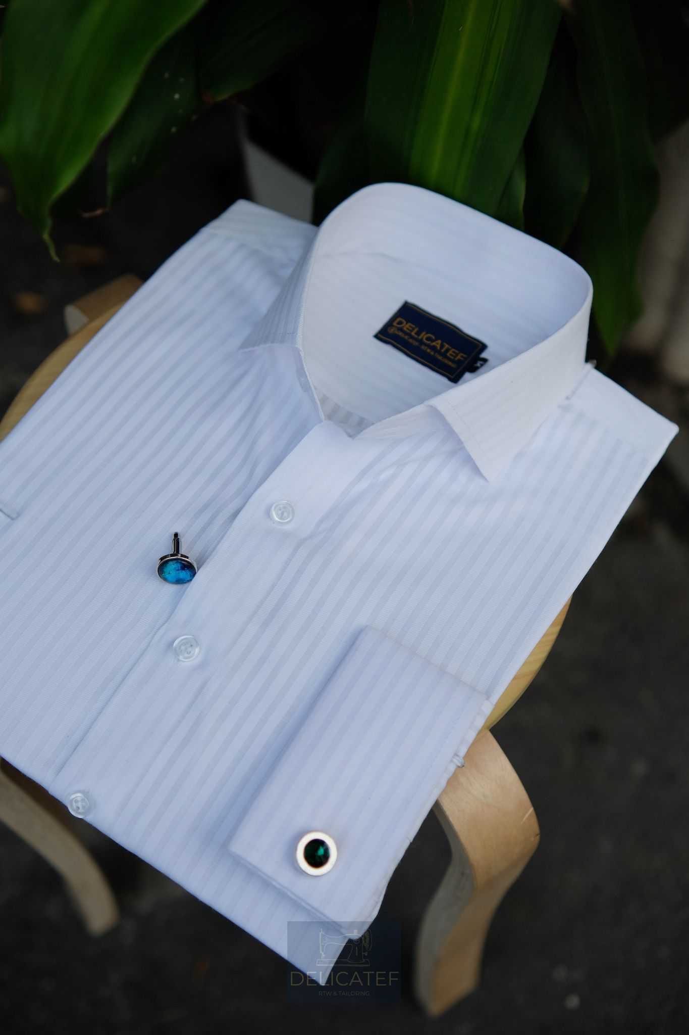 Sơ Mi Trắng Gân Chìm Xương Cá tay Cufflinks