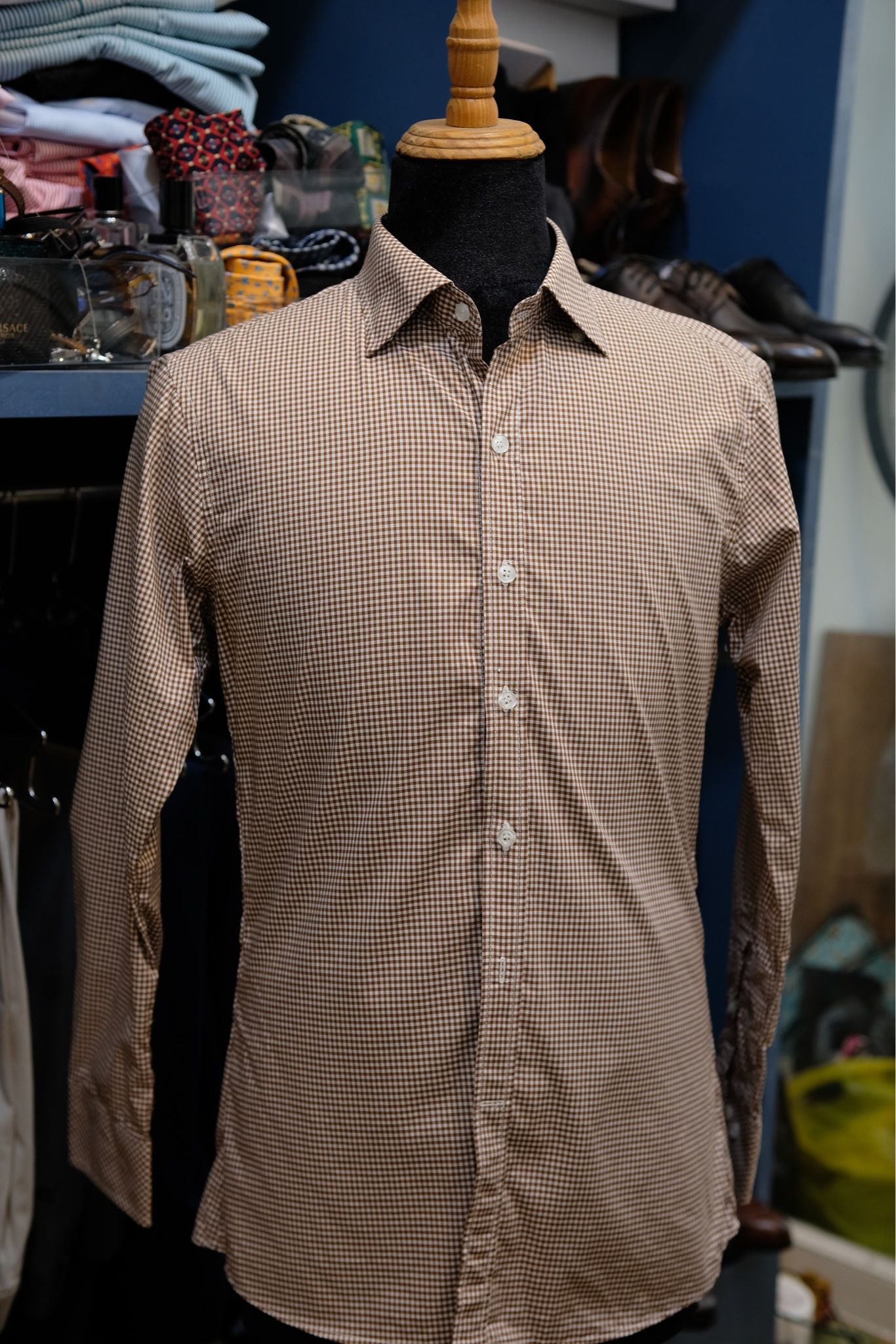 Sơ Mi Ca Rô Nâu - Spread Collar - brown checkered shirt