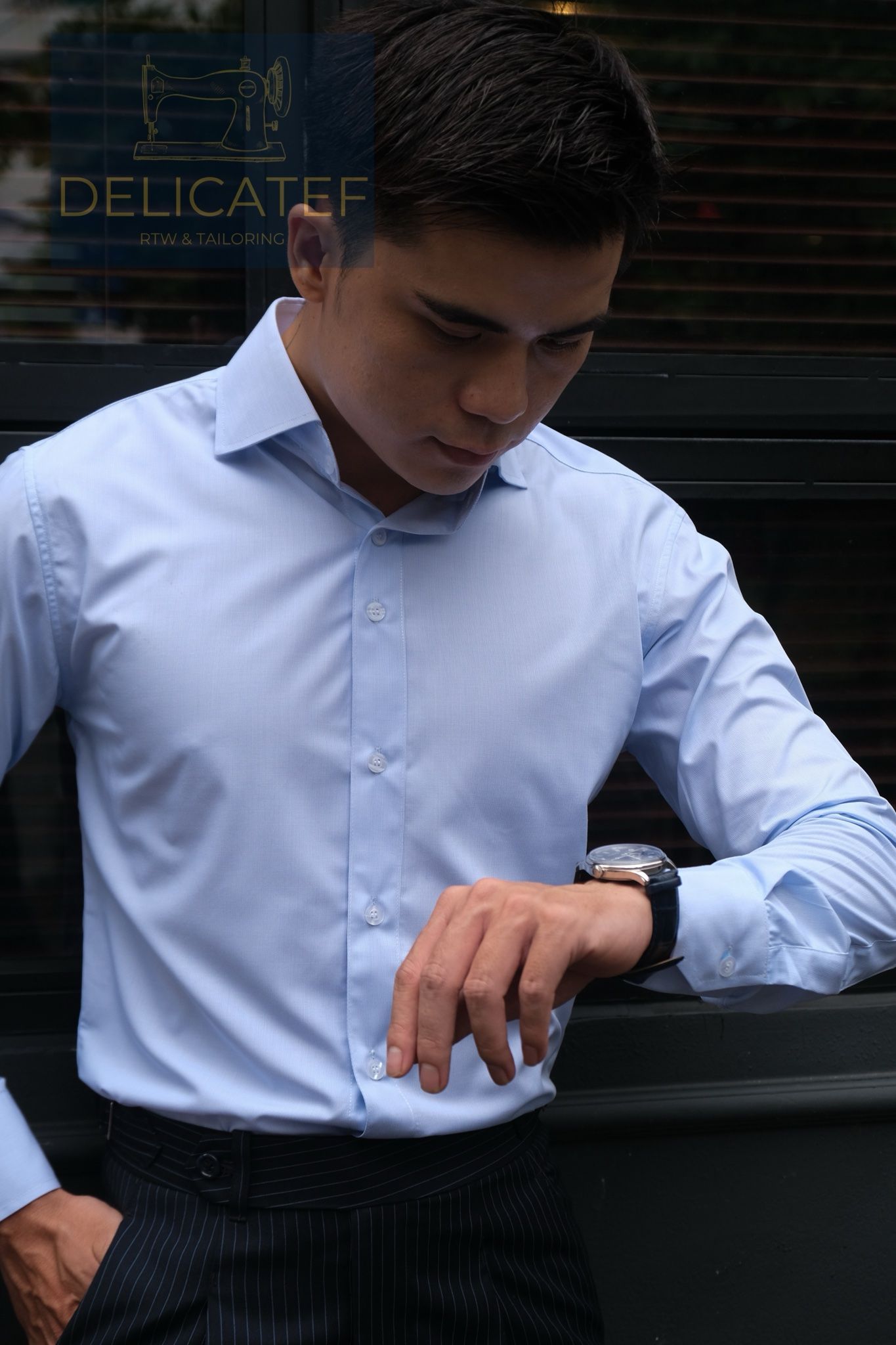 Áo sơ mi xanh nhuyễn đơn giản - Vải Sồi Cao cấp cổ áo kiểu cutaway