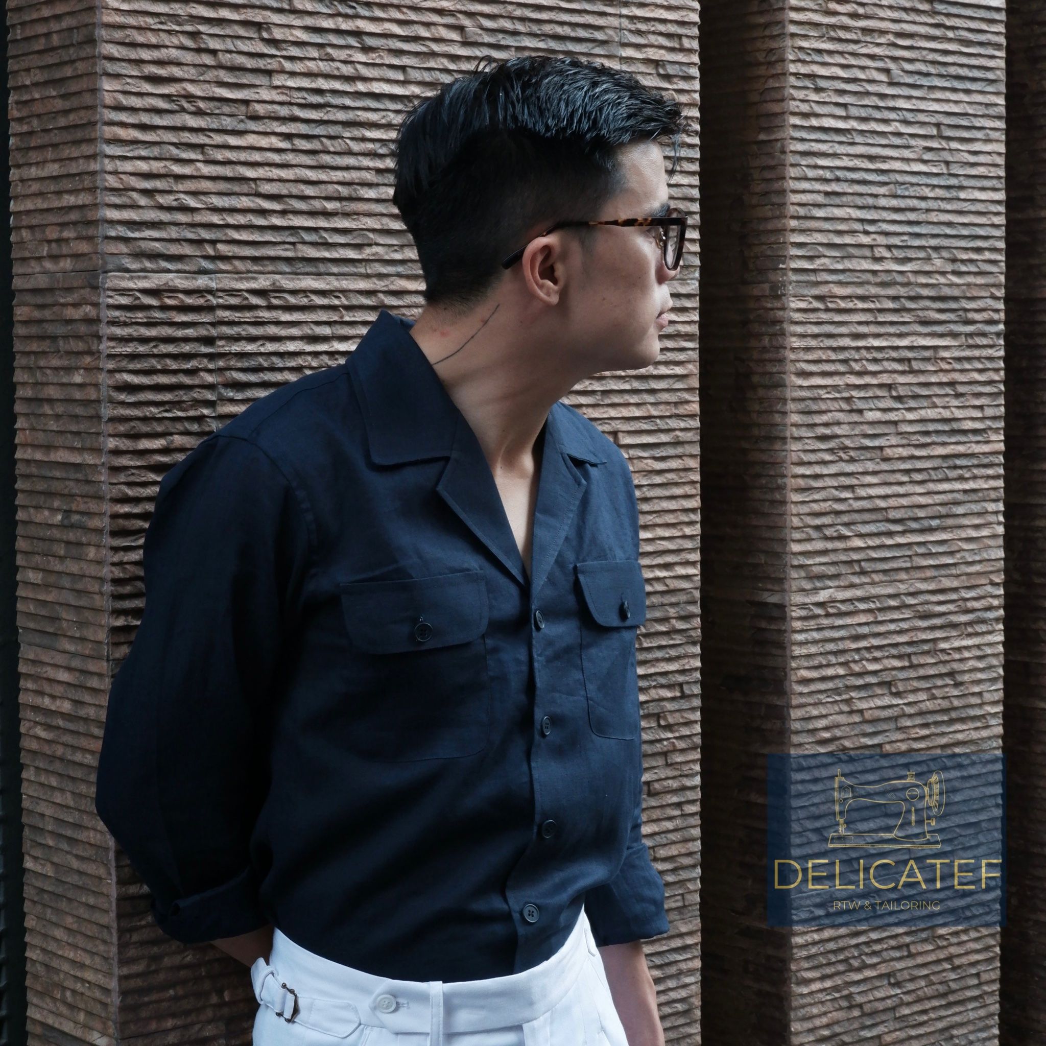 Sơ Mi Linen Xanh Navy - Cổ Cuban