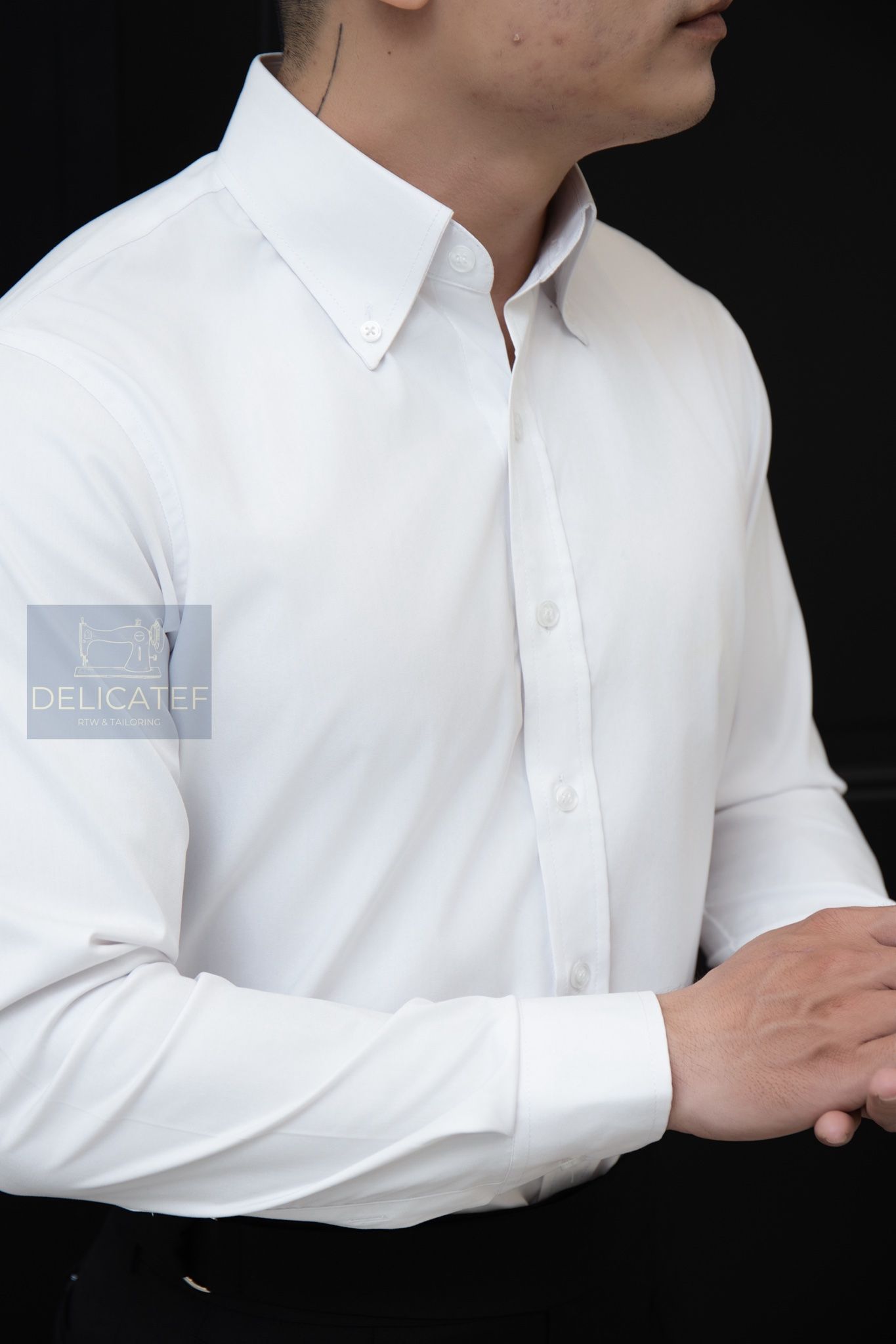 SƠ MI CHỐNG NHĂN | Vải Bamboo Trắng |Buttondown Collar