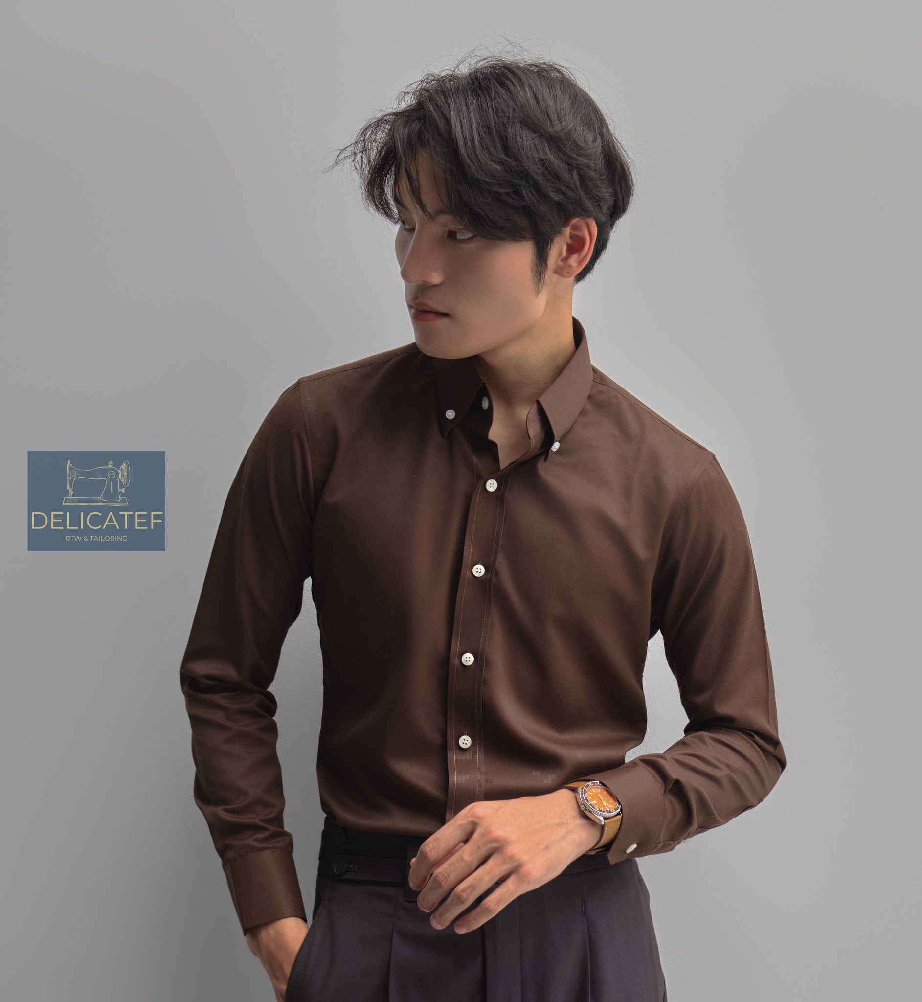 Sơ Mi màu nâu vải lụa nến