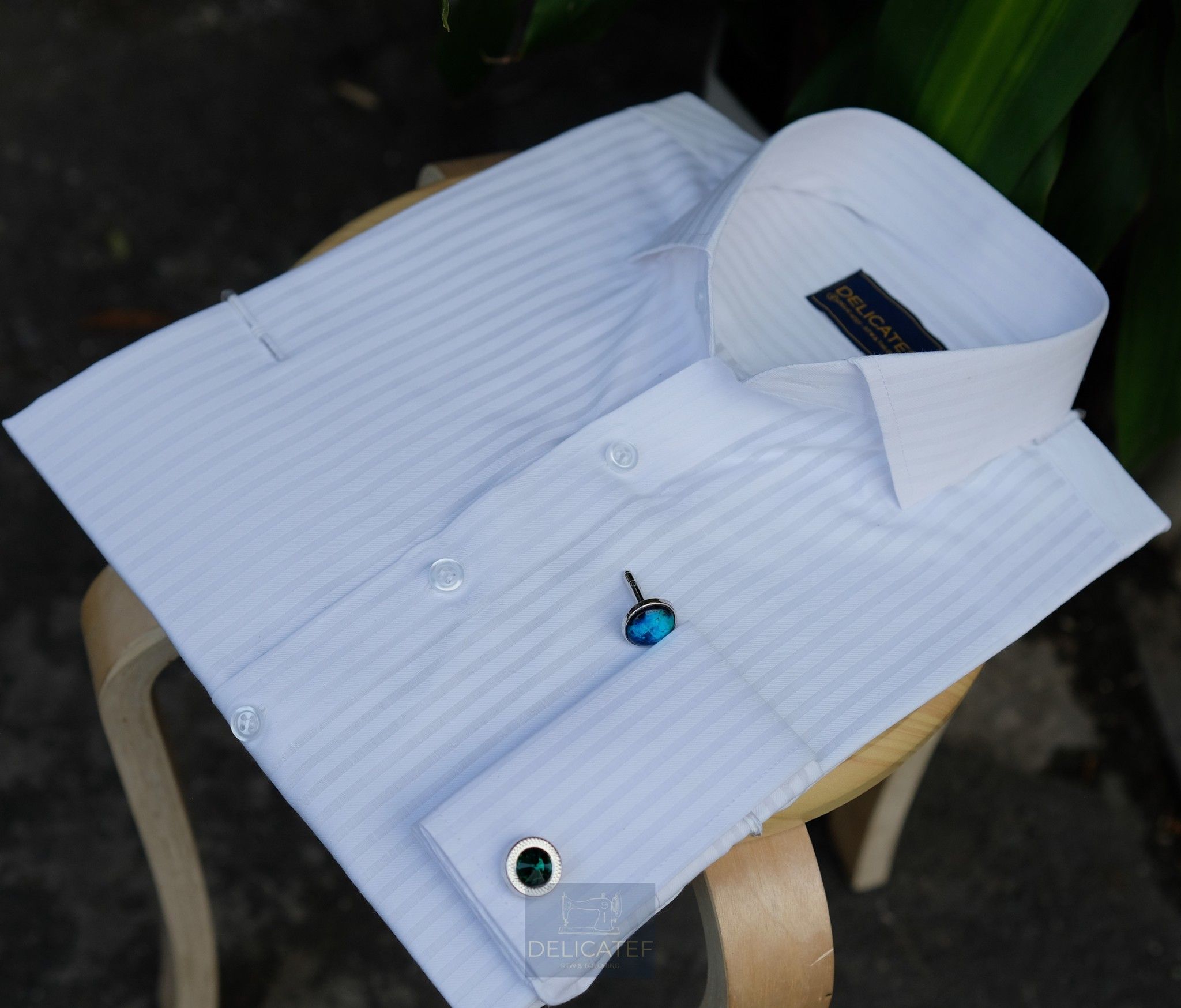 Sơ Mi Trắng Gân Chìm Xương Cá tay Cufflinks