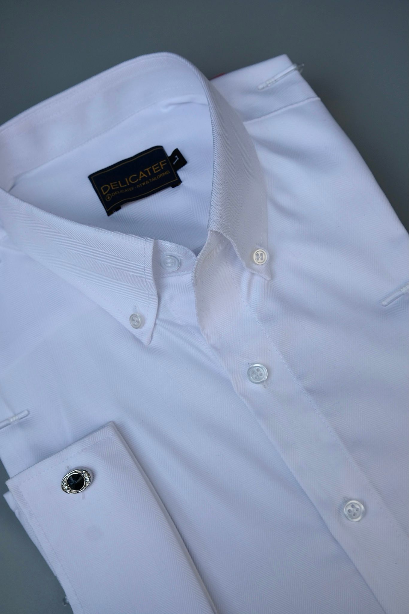 Sơ Mi Trắng xương cá dệt herringbone tay cufflinks