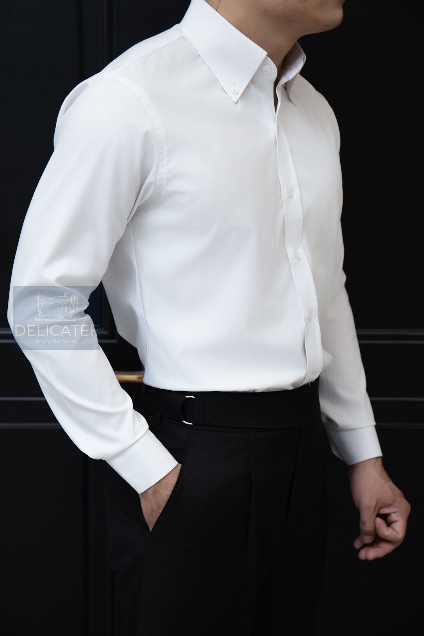 SƠ MI CHỐNG NHĂN | Vải Bamboo Trắng |Buttondown Collar