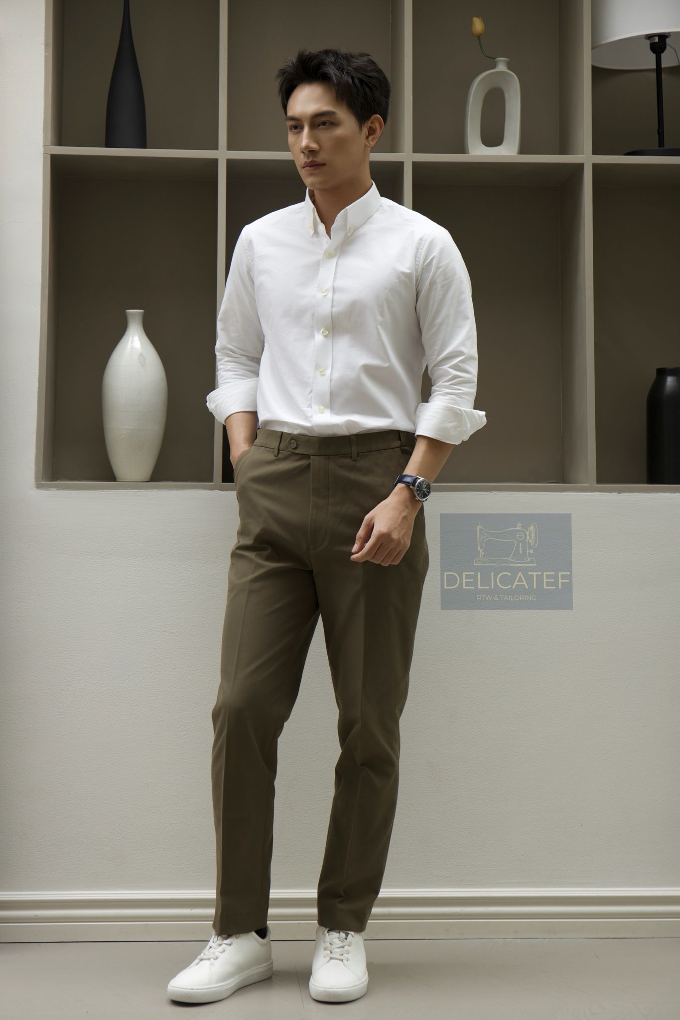 Quần Chinos màu rêu - moss green | Premium modern Chinos Trousers