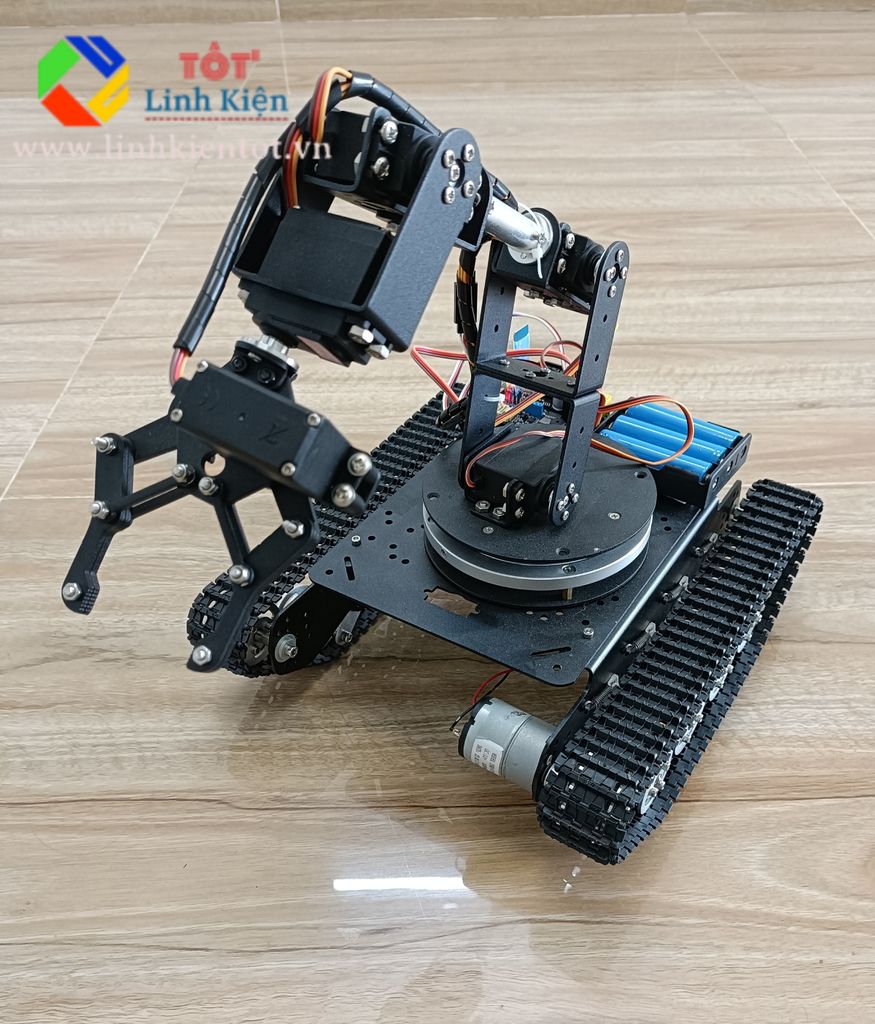 Bộ xe tăng cánh tay robot 6 bậc loại lớn Điều khiển Bluetooth - Arm 6DoF tank arduino motor 12v