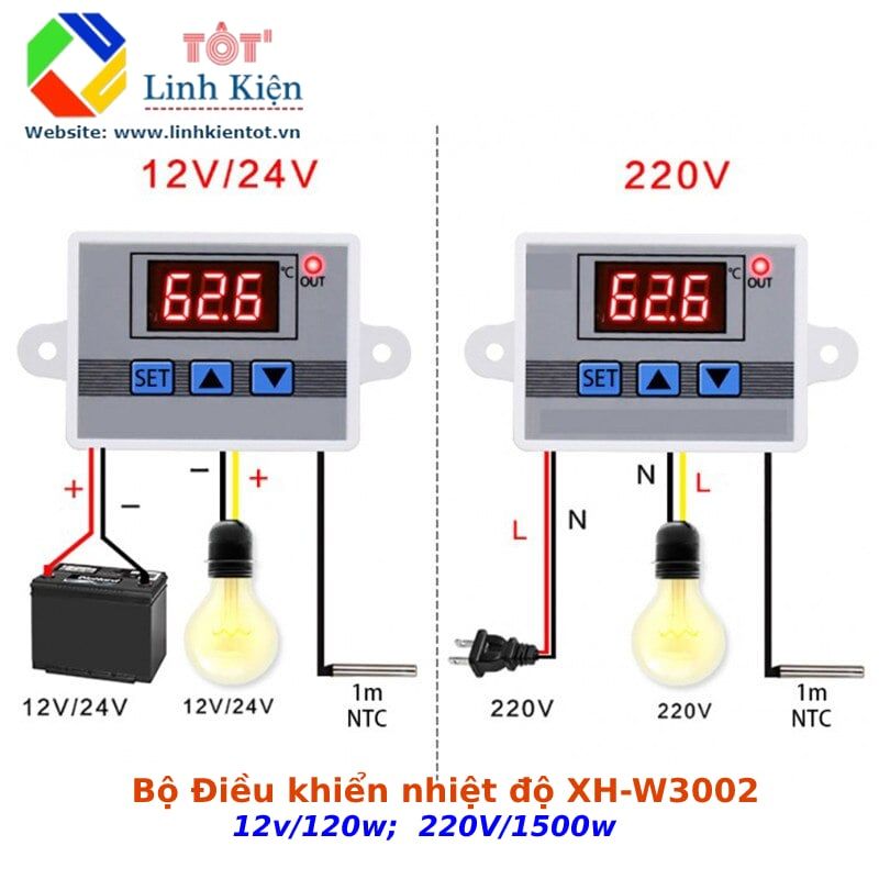 Bộ điều chỉnh nhiệt độ W3002 10A 12V/120W, 220V/1500W XH-W3002