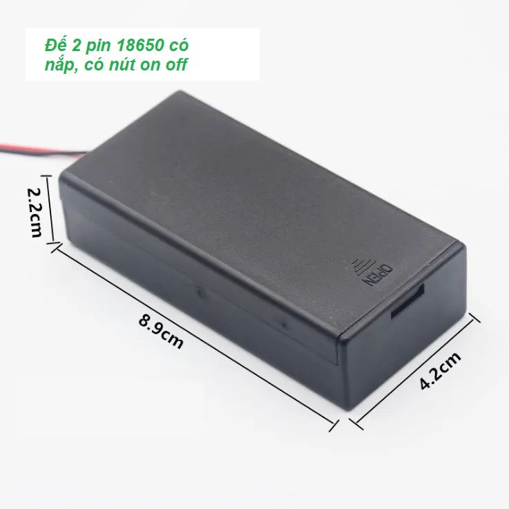 Đế 2 Pin 7.4V 18650 có nắp đậy - có switch ON/OFF tiện dụng