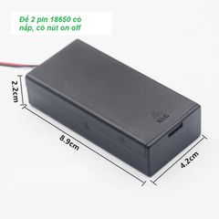 Đế 2 Pin 7.4V 18650 có nắp đậy - có switch ON/OFF tiện dụng