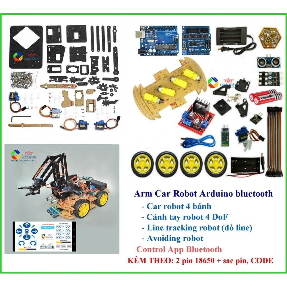 Arm Car Robot Bluetooth - Bộ Xe Cánh Tay 4 Bậc Đa Năng Điều Khiển Bluetooth