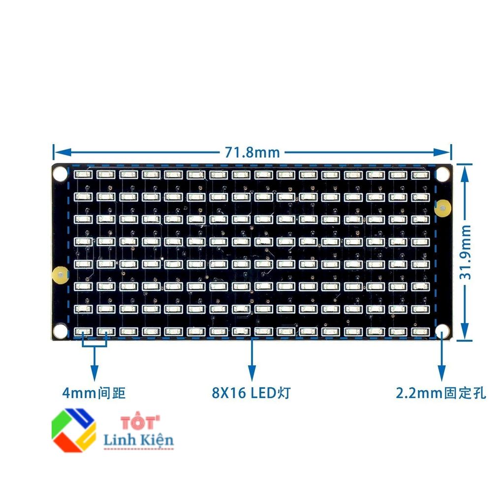 Mạch hiển thị ma trận LED 8x16 Giao tiếp I2C điện áp 3.3-5V cho Arduino, Microbit