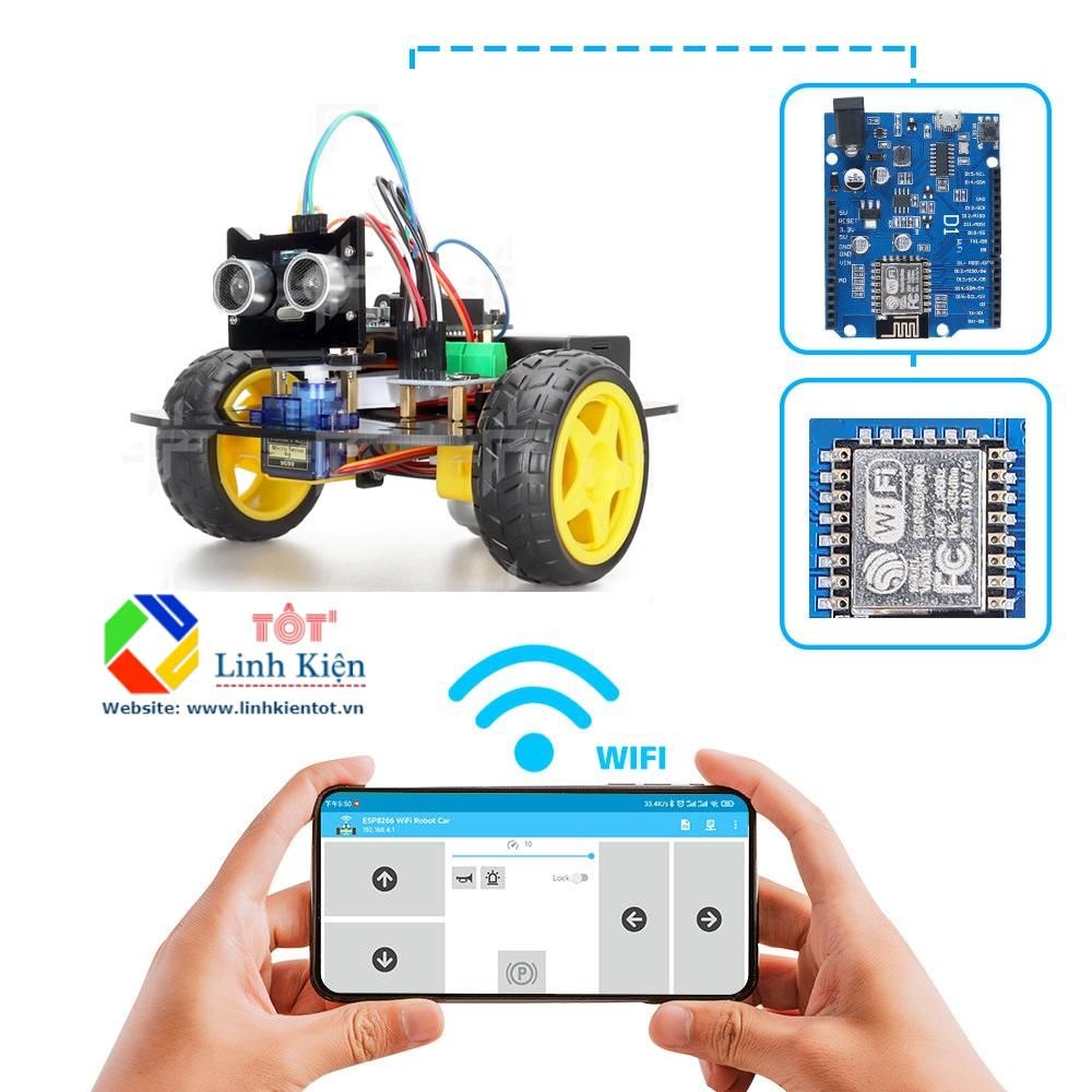 Xe Điều Khiển Wifi ESP8266 Wemost Uno D1 - Xe Tránh Vật Cản Wifi Car Robot