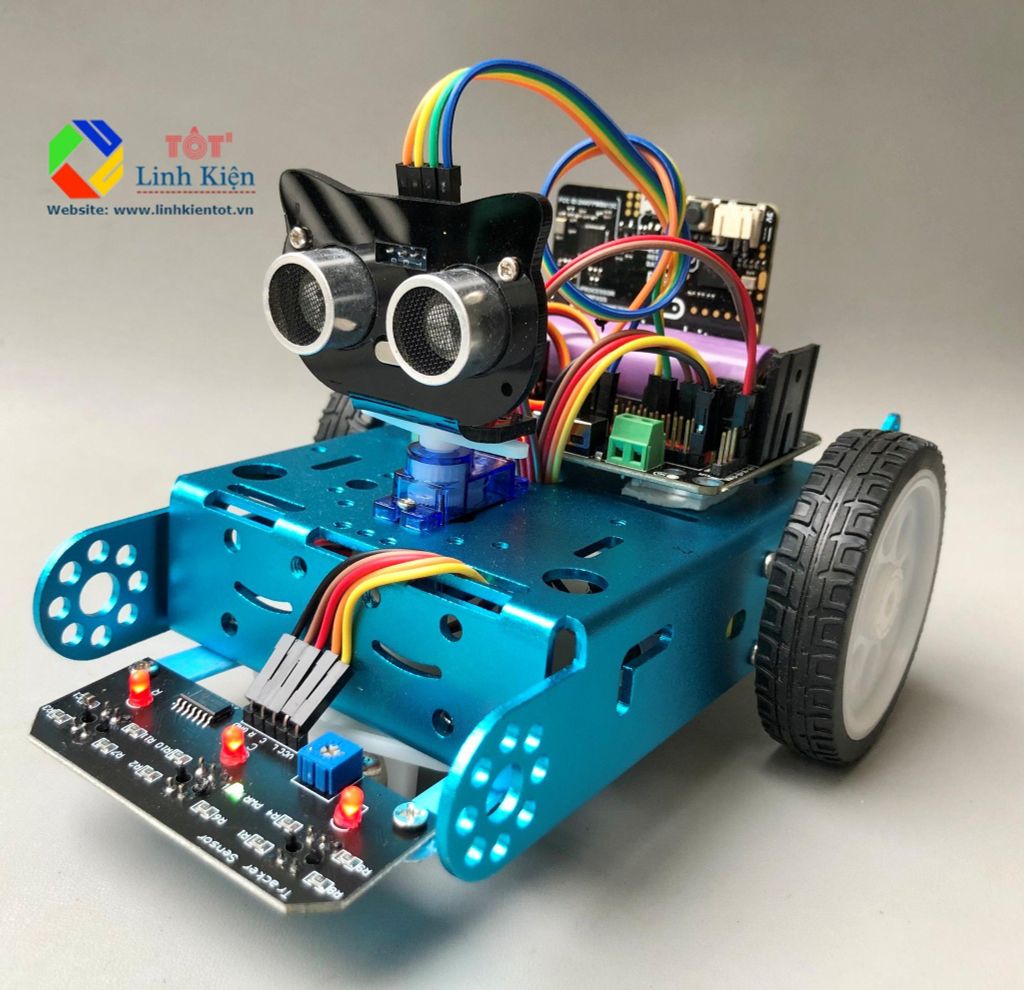 Bộ Xe Robot Microbit Khung Nhôm - Xe BBC Micro:bit Stem Dò Đường, Tránh Vật Cản, Điều Khiển Từ Xa Qua Điện Thoại