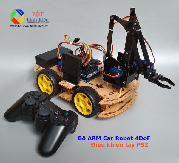 Bộ Xe Arduino Car Arm Robot - Bộ Xe Cánh Tay Điều Khiển PS2